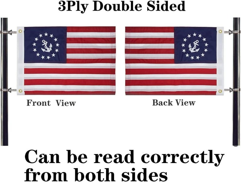 Jayus Embroidered Star Double Sided Yacht Ensign US Anchor Boat Flag 12.5x18- Seven Stripes Nylon American Boat Flag with Two Brass Grommets Perfect for Car Truck Bike - Image 2